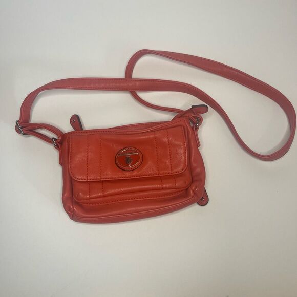 Tyler Rodan Orange Faux Leather Crossbody Handbag Purse Polka Dot Lining - Picture 1 of 10